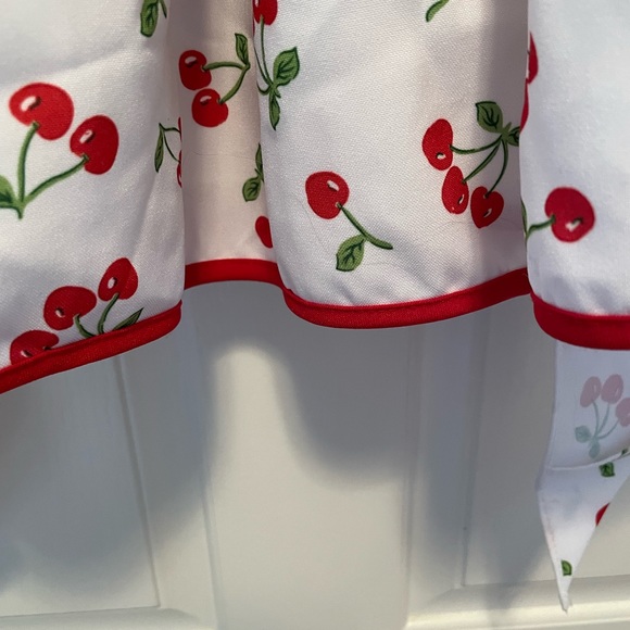 Girls White Cherry Print Sundress with Red Trim - Picture 9 of 15